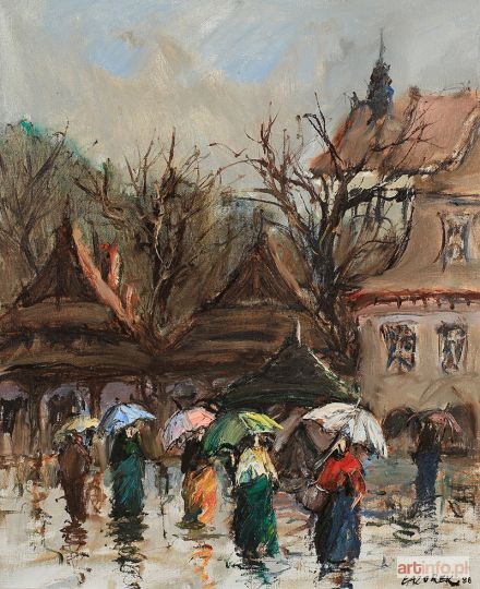 ŁAZOREK Stanisław Jan | Rynek Kazimierski w deszczu, 1988 r.