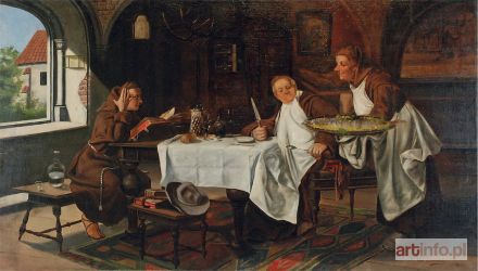 MONIUSZKO Jan Czesław | Z nożem na rybę - klasztorna biesiada, 1906