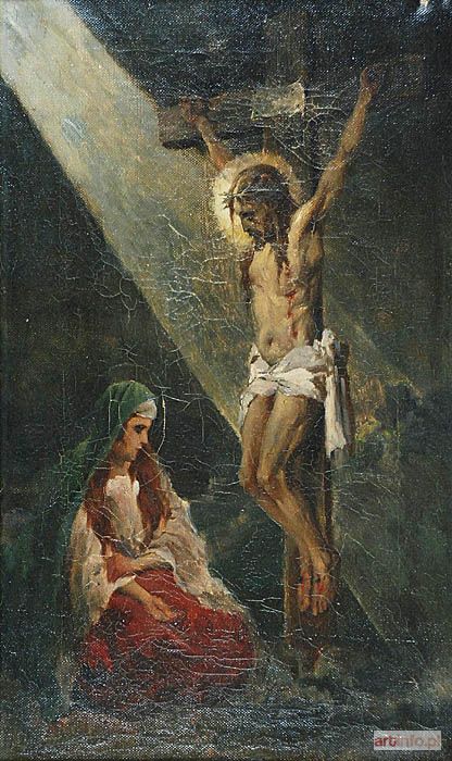 ARTYSTA nieokreślony, polski, XX w. | Maria Magdalena u stóp Chrystusa na krzyżu;