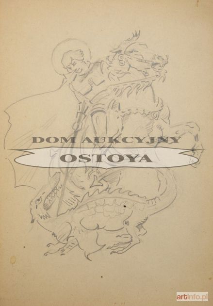 KOSSAK Karol | RYSUNEK DWUSTRONNY: ŚWIĘTY JERZY WALCZĄCY ZE SMOKIEM