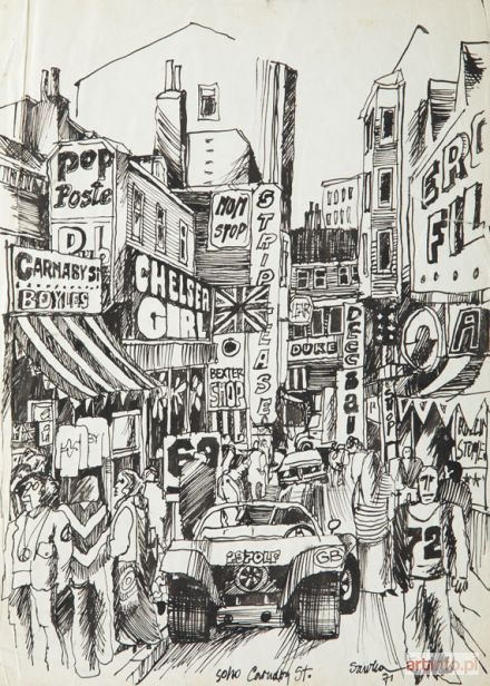 SAWKA Jan | Soho, Carnaby St., ilustracja satyryczna, 1971 r.