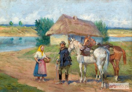 KOSSAK Jerzy | Scena rodzajowa z ułanem, 1947 r.