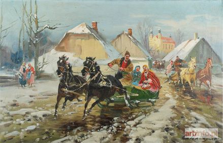 WASILEWSKI (Ignacy ZYGMUNTOWICZ) Czesław | Wyjazd ze święconkami z kościoła, ok. 1940