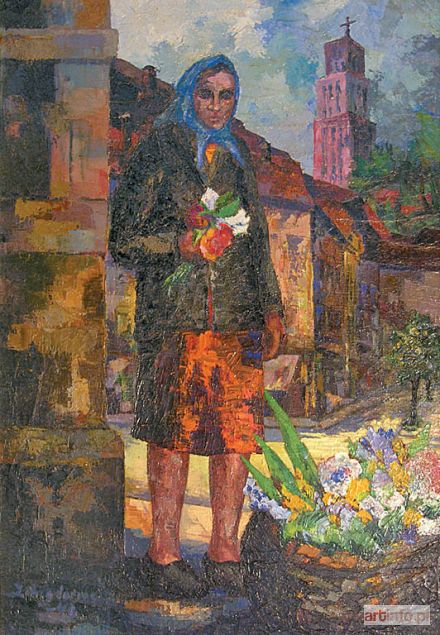 BAGDONAS Juozas | Femme au panier des fleurs (1948)