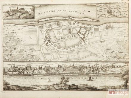 FER de Nicolas | Plan i panorama Warszawy z planem i widokiem pałacu w Łowiczu, 1705 r.