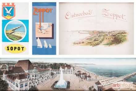Foldery oraz pocztówka z panoramą Sopotu