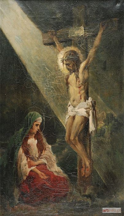 Malarz nieokreślony, polski XX w. | Maria Magdalena u stóp Chrystusa na krzyżu, 1929