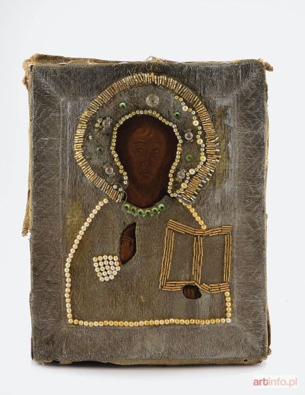 Ikona - Chrystus Pantokrator - Wsiedierżitiel, w haftowanym okładzie
