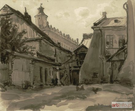 PIENIĄŻEK Józef | Sandomierz. Podwórko z zamkiem w tle, 1925