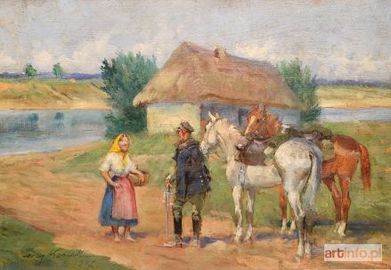 KOSSAK Jerzy | Scena rodzajowa z ułanem, 1947 r.