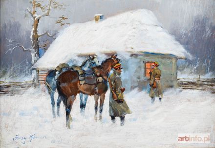 KOSSAK Jerzy | Ułani przy chacie, 1942