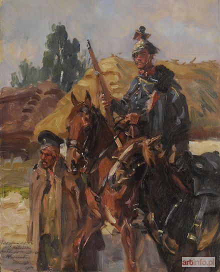 KOSSAK Wojciech | Ułan austro-węgierski z rosyjskim jeńcem, 1914