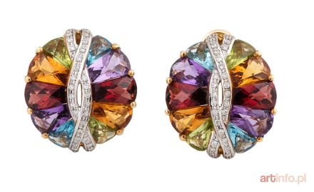 Kolczyki z kolorowymi kamieniami szlachetnymi i brylantami, współczesne