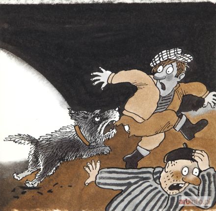 FLISAK Jerzy | Bardzo zajęte psy, ilustracja do książki Ryszarda Grońskiego, około 1988 r.