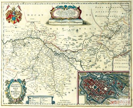 JANSONIUS Jan | Mapa księstwa wrocławskiego z planem miasta Wrocławia i herbem miejskim