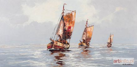 MALARZ nieokreślony (2 poł. XX w.) | Pejzaż morski z łodziami