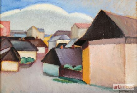 BRANDHUBER Jerzy Adam | SKUBIZOWANY PEJZAŻ Z DOMAMI, 1927