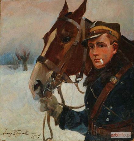 KOSSAK Jerzy | LEGIONISTA PROWADZĄCY KONIA, 1927