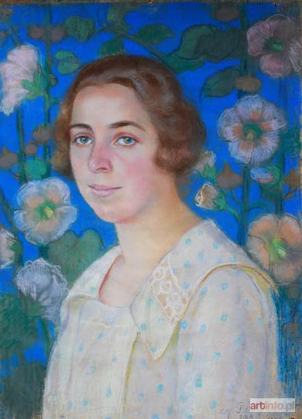 PŁONOWSKA Maria | Dziewczyna na tle malw. Portret Marii Łęgowiak, 1920