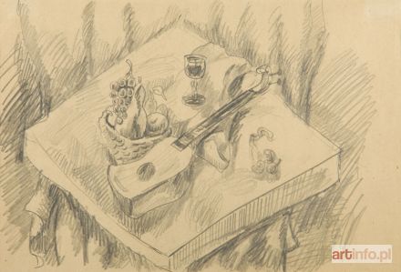 WŁODARSKI (Henryk Streng) Marek | Martwa natura z gitarą i koszem owoców, 1940-1945 r.