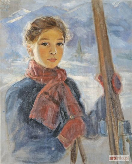 Malarz nieokreślony, polski poł. XX w. | NARCIARKA (Krystyna Stypułkowska), 1950