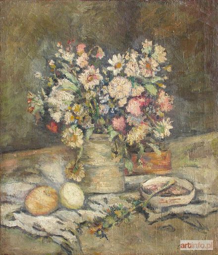 WEISSBERG Leon | Nature morte aux fleurs, fruits, coupe et livre (ca.1934)