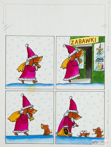 FLISAK Jerzy | Bobik jako Mikołaj, ilustracja do czasopisma Świerszczyk, lata 90. XX w.