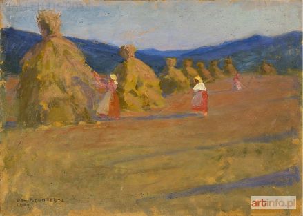 RYCHTER-JANOWSKA Bronisława | Żniwa w Beskidzie [na odwrocie Dworek zimą], 1909