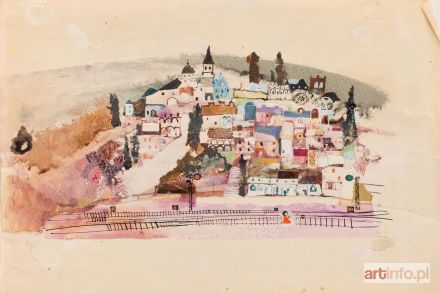 SOŁTYK Maria | Miasteczko - ilustracja do opowiadania O psie, który jeździł koleją Romana Pisarskiego, 1967 r.