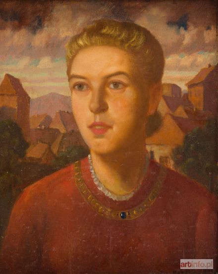 MARCZEWSKI Tadeusz | Portret kobiety na tle miasta, 1940 (?) r.