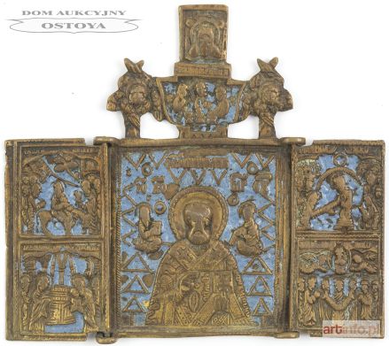 IKONA PODRÓŻNA, TRYPTYK ZE ŚW. MIKOŁAJEM CUDOTWÓRCĄ, Rosja, XIX w.