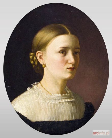 Malarz nieokreślony, XIX w. | PORTRET MŁODEJ KOBIETY W BATYSTOWEJ BLUZCE, ok. 1850-60